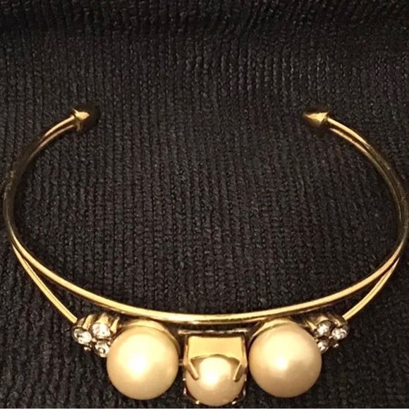 Monet gold tone cuff bracelet faux pearls and cubic zirconia